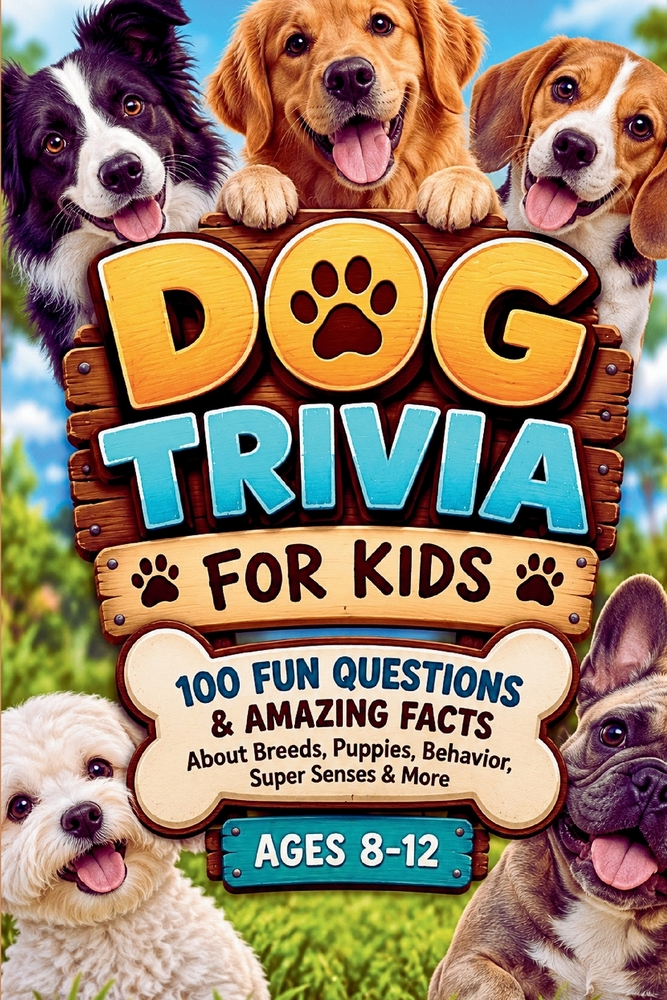 Dog Trivia for Kids: 100 Fun Questions & Amazing Facts About Breeds, Puppies, Behavior, Super Senses & More Ages 8-12 cover