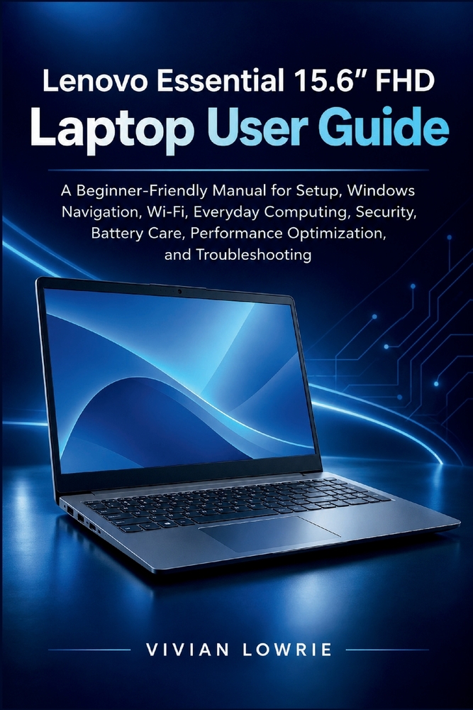 Lenovo Essential 15.6" FHD Laptop user guide: A Beginner-Friendly Manual for Setup, Windows Navigation, Wi-Fi, Everyday Computing, Security, Battery C cover