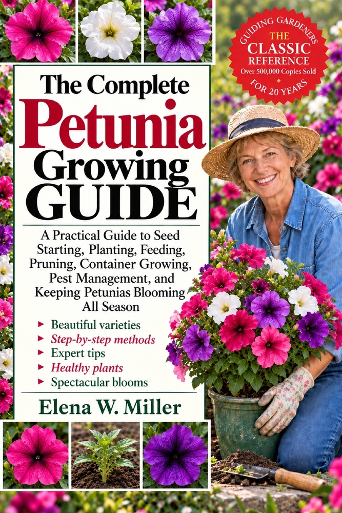 The Complete Petunia Growing Guide: A Practical Guide to Seed Starting, Planting, Feeding, Pruning, Container Growing, Pest Management, and Keeping Pe cover