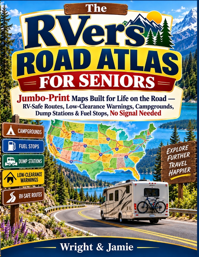 The RVer's Road Atlas for Seniors: Jumbo-Print Maps Built for Life on the Road - RV-Safe Routes, Low-Clearance Warnings, Campgrounds, Dump Stations & cover