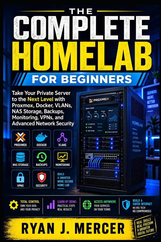 The Complete Homelab for Beginners: Build Your Own Private Server with Proxmox, Linux, Docker, Pi-hole, Jellyfin, Home Assistant, NAS Storage, VPNs, a cover