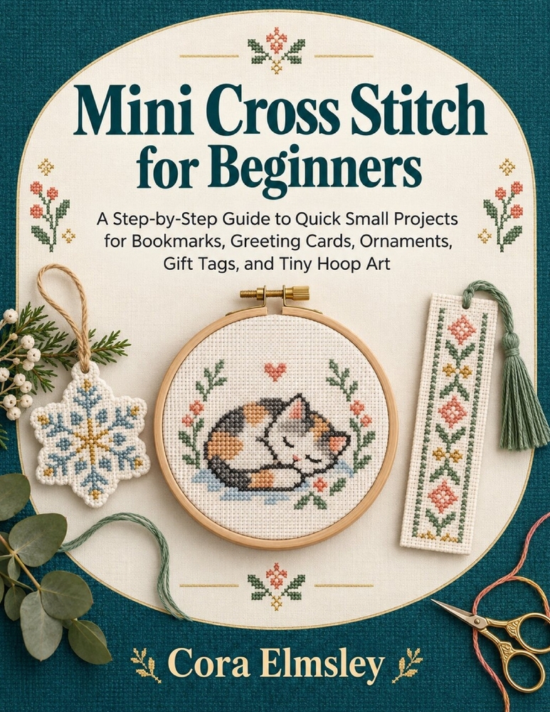 Mini Cross Stitch for Beginners: A Step-by-Step Guide to Quick Small Projects for Bookmarks, Greeting Cards, Ornaments, Gift Tags, and Tiny Hoop Art cover