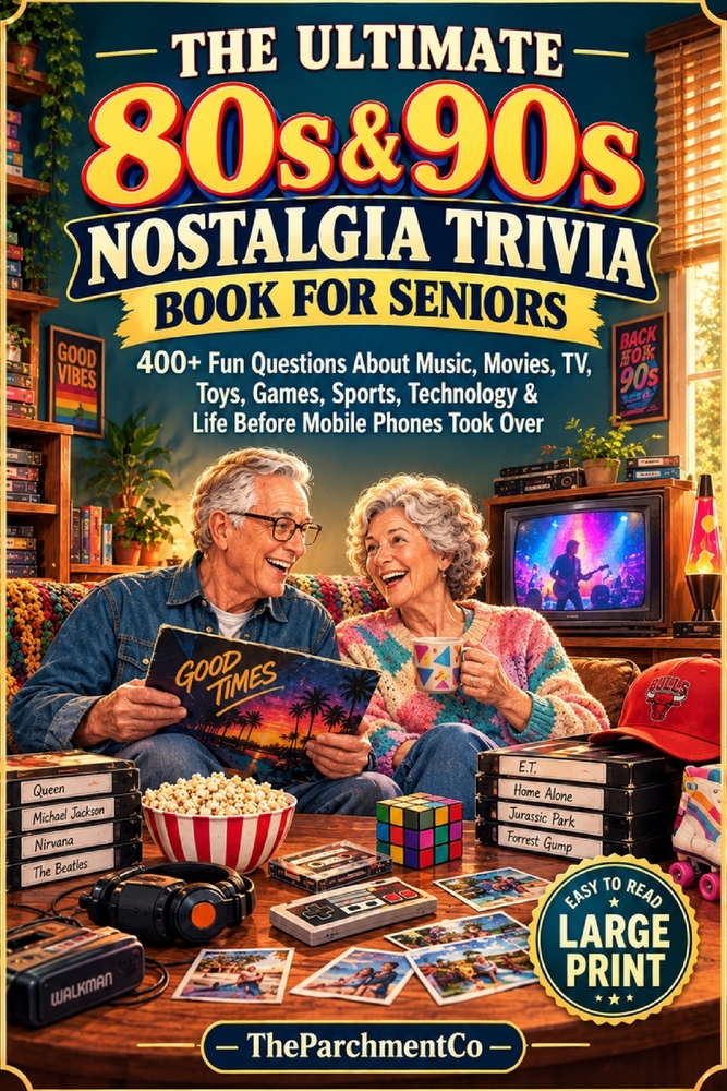 The Ultimate 80s & 90s Nostalgia Trivia Book for Seniors: 400+ Fun Questions About Music, Movies, TV, Toys, Games, Sports, Technology & Life Before Mo cover
