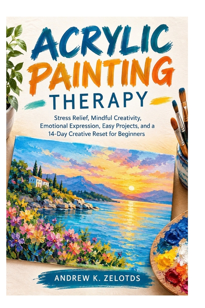 Acrylic Painting Therapy: Stress Relief, Mindful Creativity, Emotional Expression, Easy Projects, and a 14-Day Creative Reset for Beginners. cover