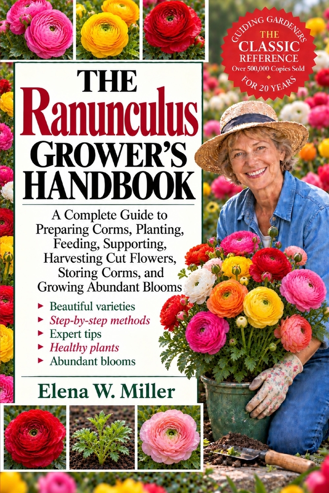 The Ranunculus Grower's Handbook: A Complete Guide to Preparing Corms, Planting, Feeding, Supporting, Harvesting Cut Flowers, Storing Corms, and Growi cover
