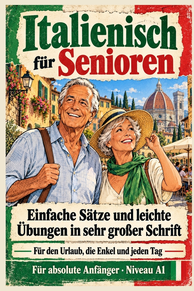 Italienisch für Senioren: Einfache Sätze und leichte Übungen in sehr großer Schrift - Für den Urlaub, die Enkel und jeden Tag - Für absolute Anfänger cover