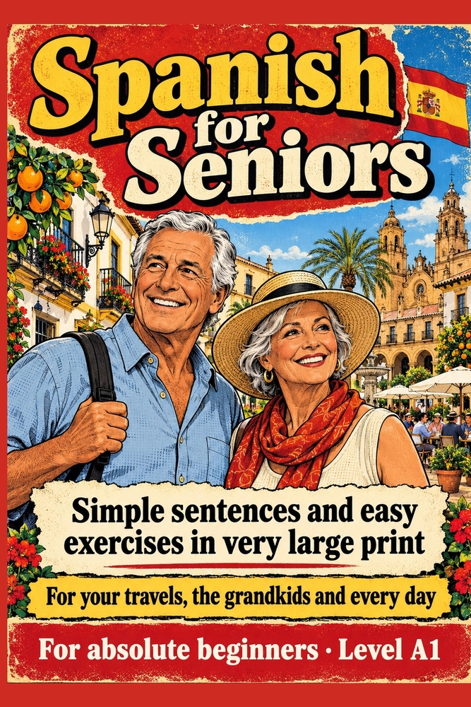 Spanish For Seniors: Simple sentences and easy exercises in very large print - For your travels, the grandkids and every day - For absolute beginners cover