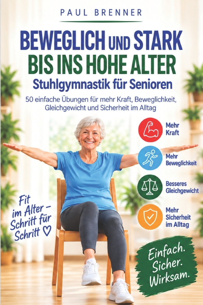 BEWEGLICH UND STARK BIS INS HOHE ALTER Stuhlgymnastik f�r Senioren: 50 einfache �bungen f�r mehr Kraft, Beweglichkeit, Gleichgewicht und Sicherheit im cover