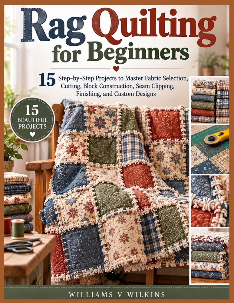 Rag Quilting for Beginners: 15 Step-by-Step Projects to Master Fabric Selection, Cutting, Block Construction, Seam Clipping, Finishing, and Custom Des cover