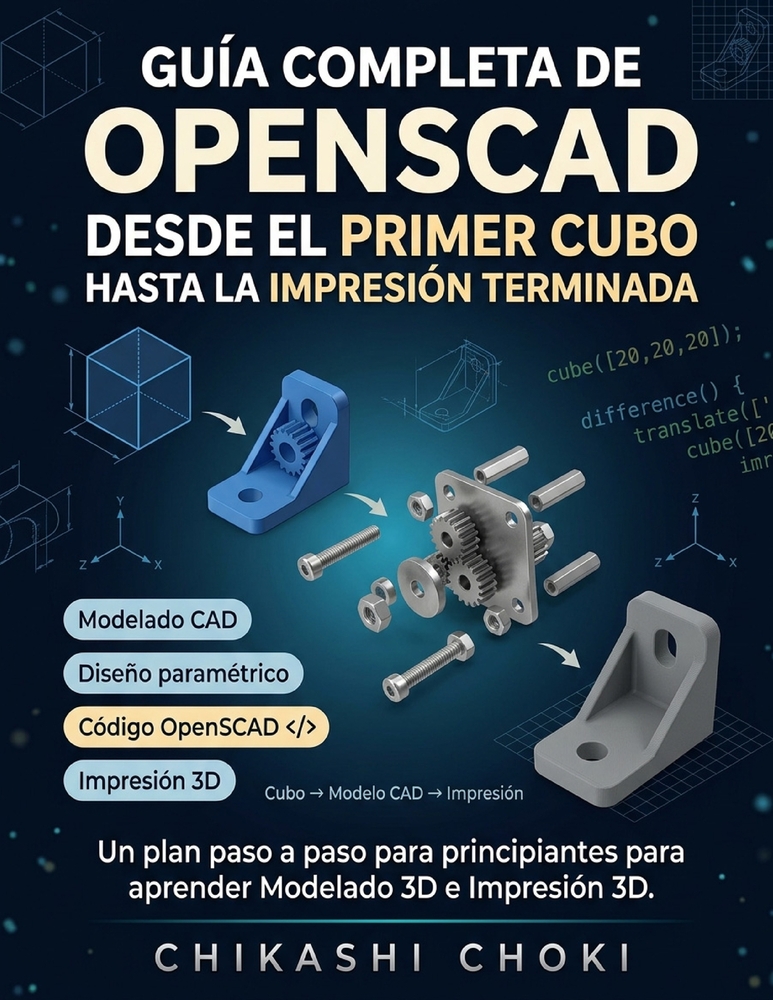 Guía completa de OpenSCAD desde el primer cubo hasta la impresión terminada: Un plan paso a paso para principiantes para aprender Modelado 3D e Impres cover