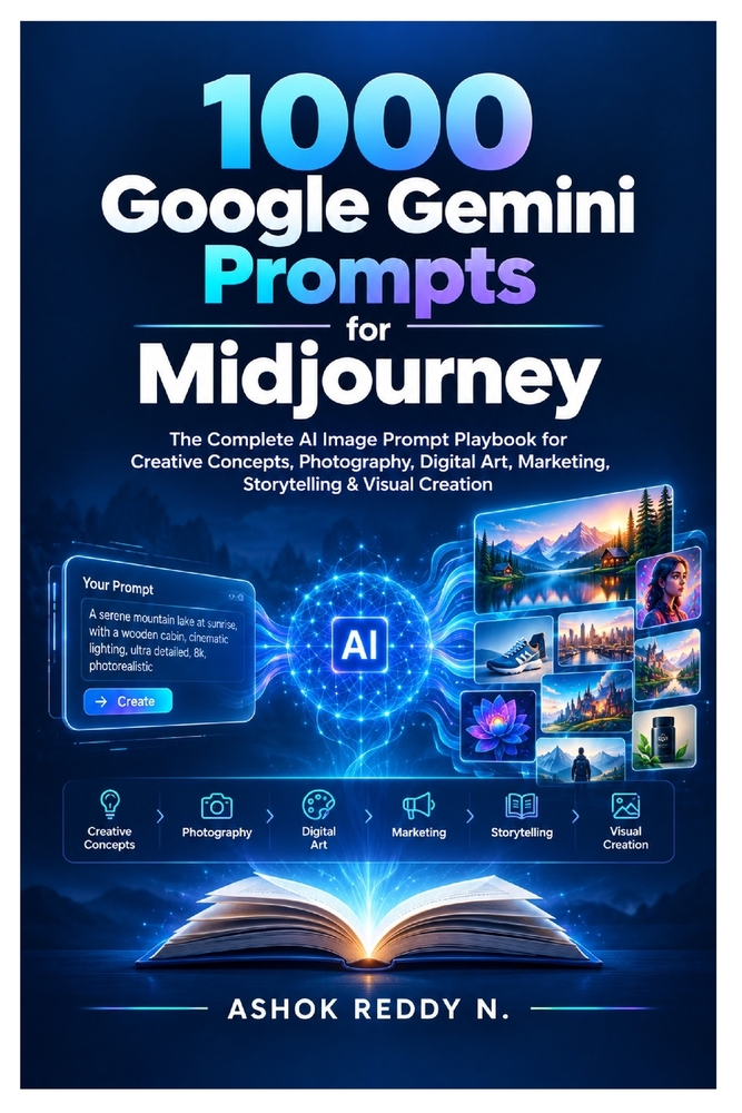 1000 Google Gemini Prompts for Midjourney: The Complete AI Image Prompt Playbook for Creative Concepts, Photography, Digital Art, Marketing, Storytell cover