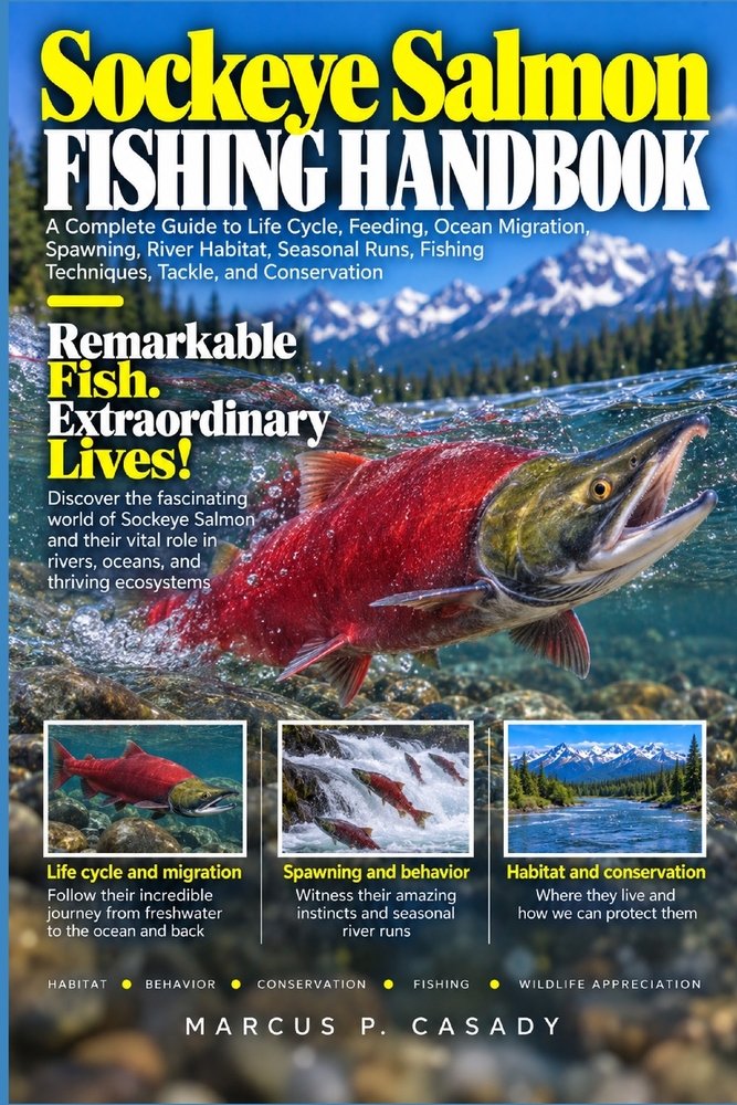 Sockeye Salmon Fishing Handbook: A Complete Guide to Life Cycle, Feeding, Ocean Migration, Spawning, River Habitat, Seasonal Runs, Fishing Techniques, cover