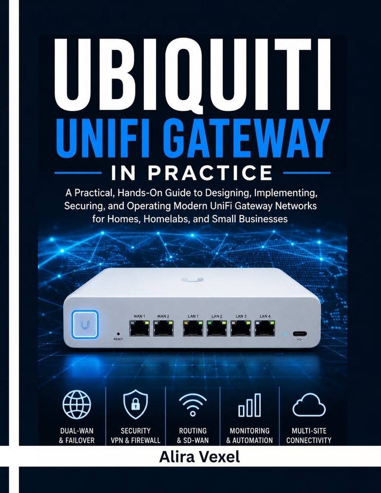 Ubiquiti Unifi Gateway in Practice: Build Secure Home, Homelab, and Business Networks with VLANs, Zone-Based Firewalls, IDS/IPS, Multi-WAN, WireGuard, cover