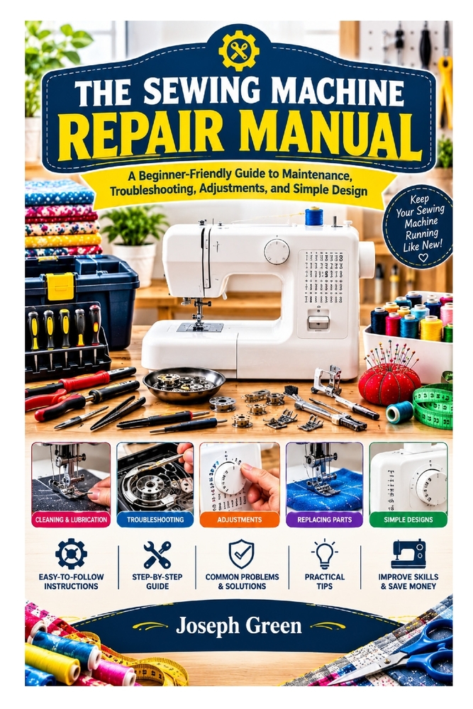 The Sewing Machine Repair Manual: A Beginner-Friendly Guide to Maintenance, Troubleshooting, Adjustments, and Simple design cover
