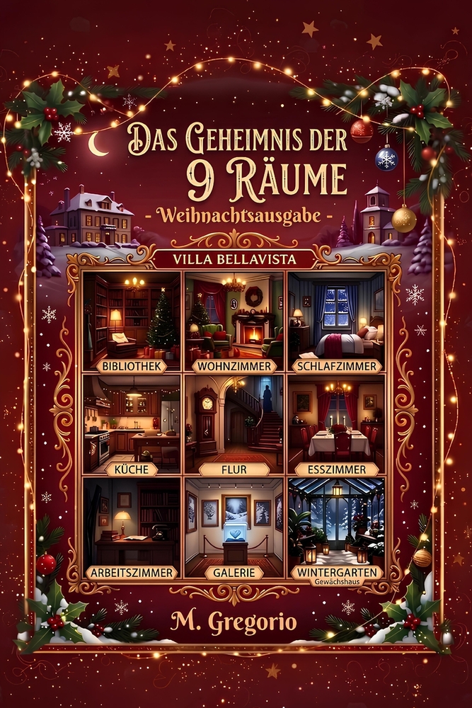 Das Geheimnis der 9 Räume - Weihnachtsausgabe: Interaktiver Adventskalender für Detektive: 24 Tage voller kniffliger Rätsel und geheimnisvoller Weihna cover