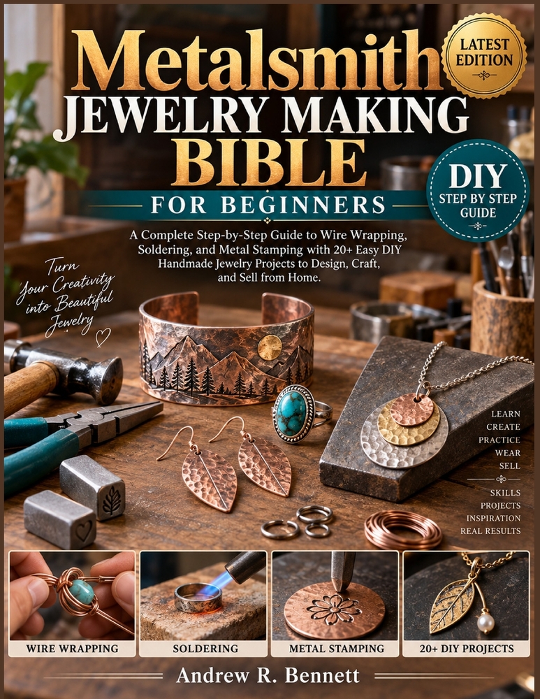 Metalsmith Jewelry Making Bible for Beginners: A Complete Step-by-Step Guide to Wire Wrapping, Soldering, and Metal Stamping with 20+ Easy DIY Handmad cover
