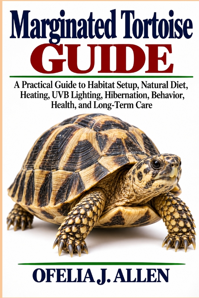 Marginated Tortoise Guide: A Practical Guide to Habitat Setup, Natural Diet, Heating, UVB Lighting, Hibernation, Behavior, Health, and Long-Term Care cover