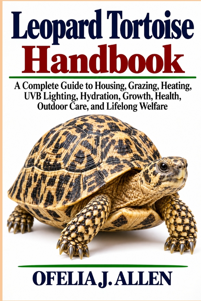 Leopard Tortoise Handbook: A Complete Guide to Housing, Grazing, Heating, UVB Lighting, Hydration, Growth, Health, Outdoor Care, and Lifelong Welfare cover