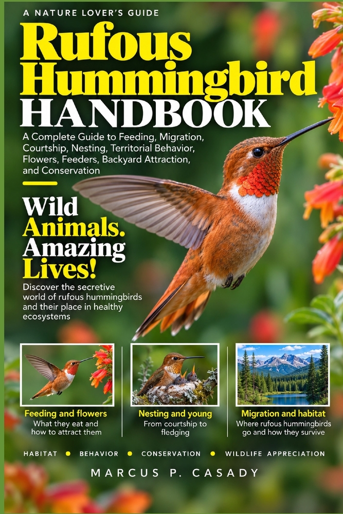 Rufous Hummingbird Handbook: A Complete Guide to Feeding, Migration, Courtship, Nesting, Territorial Behavior, Flowers, Feeders, Backyard Attraction, cover