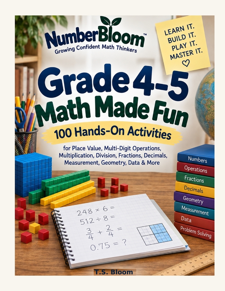 Grade 4-5 Math Made Fun: 100 Hands-On Activities for Place Value, Multi-Digit Operations, Multiplication, Division, Fractions, Decimals, Measurement, cover