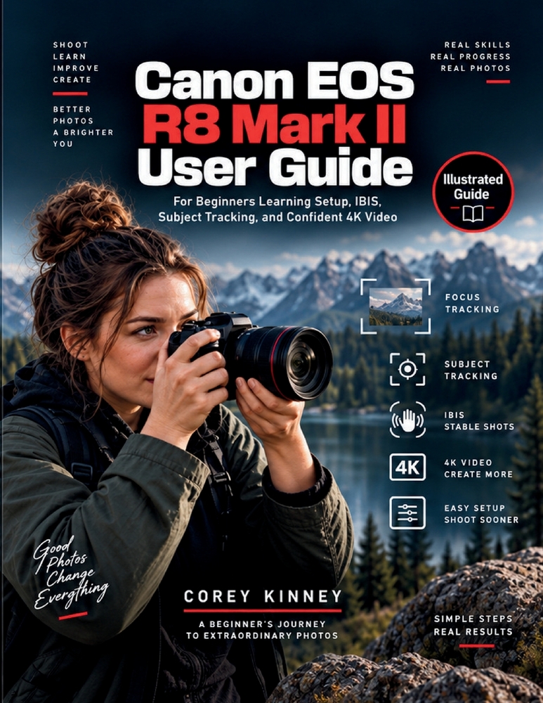 Canon EOS R8 Mark II User Guide: For Beginners Learning Setup, IBIS, Subject Tracking, and Confident 4K Video cover