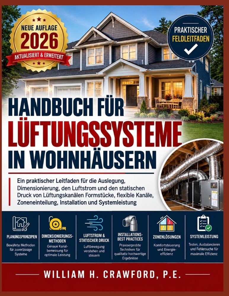 Handbuch für Lüftungssysteme in Wohnhäusern: Ein praktischer Leitfaden für die Auslegung, Dimensionierung, den Luftstrom und den statischen Druck von cover