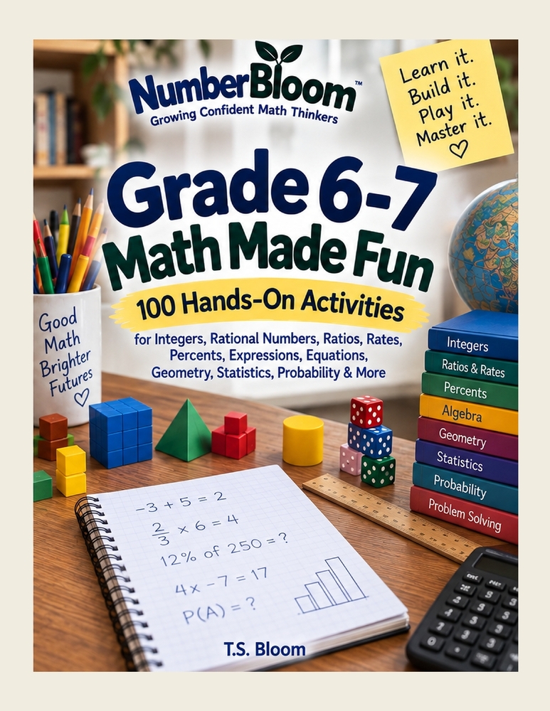 Grade 6-7 Math Made Fun: 100 Hands-On Activities for Integers, Rational Numbers, Ratios, Rates, Percents, Expressions, Equations, Geometry, Statistics cover