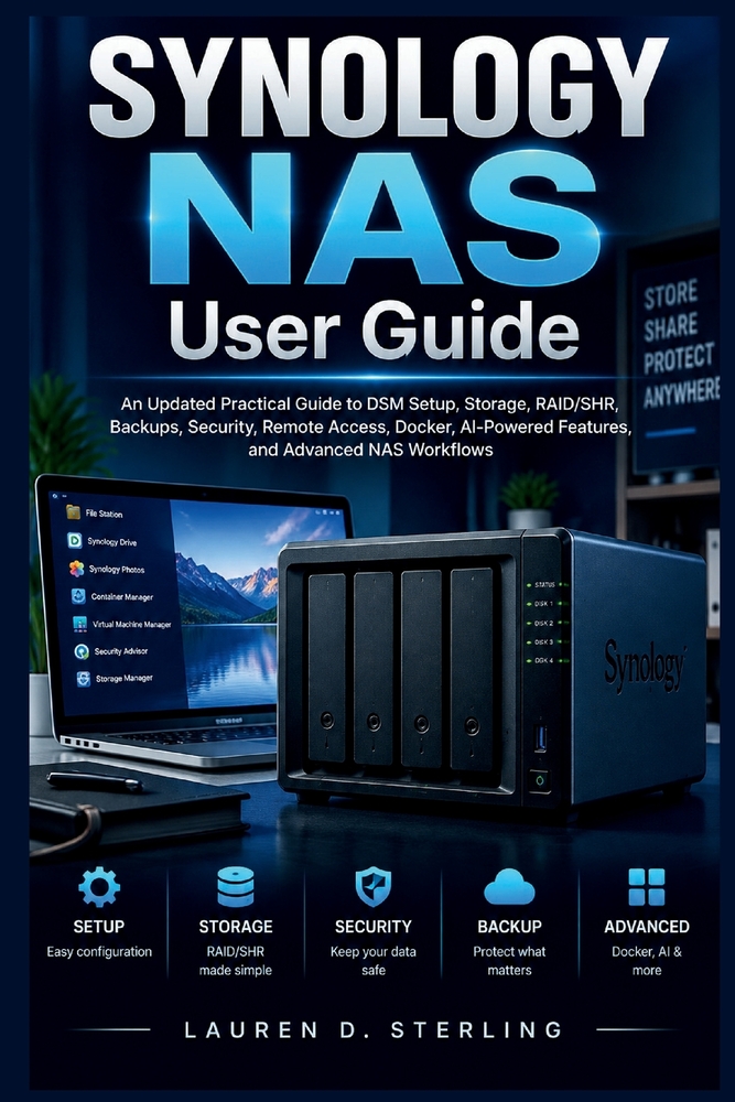 SYNOLOGY NAS User Guide: An Updated Practical Guide to DSM Setup, Storage, RAID/SHR, Backups, Security, Remote Access, Docker, AI-Powered Features, an cover