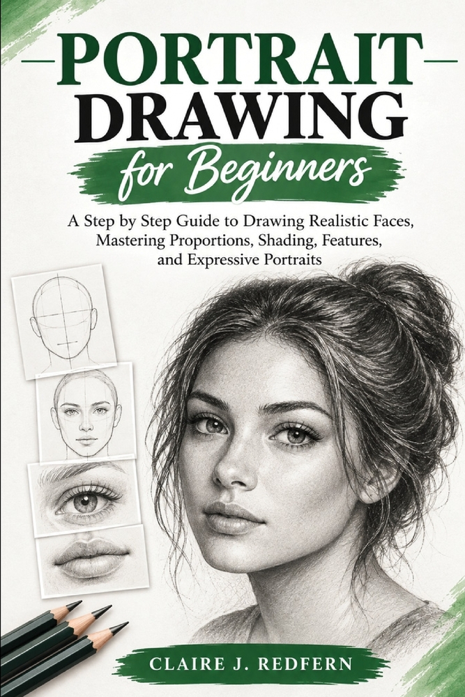 Portrait Drawing for Beginners: A Step by Step Guide to Drawing Realistic Faces, Mastering Proportions, Shading, Features, and Expressive Portraits cover