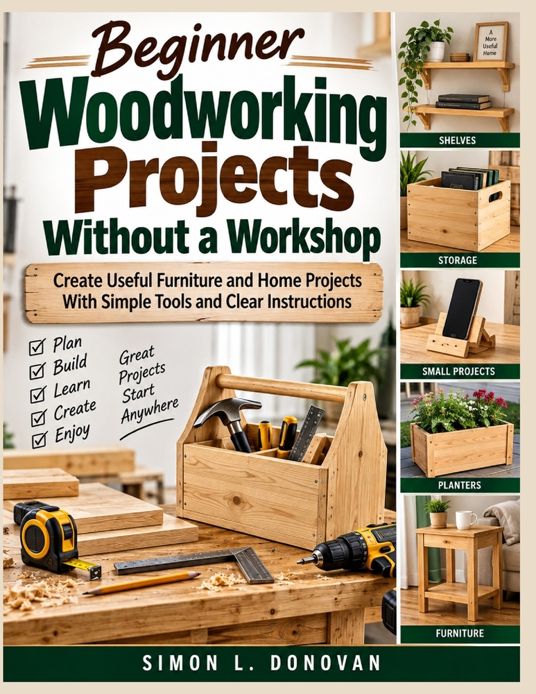 Beginner Woodworking Projects Without a Workshop: Create Useful Furniture and Home Projects With Simple Tools and Clear Instructions cover