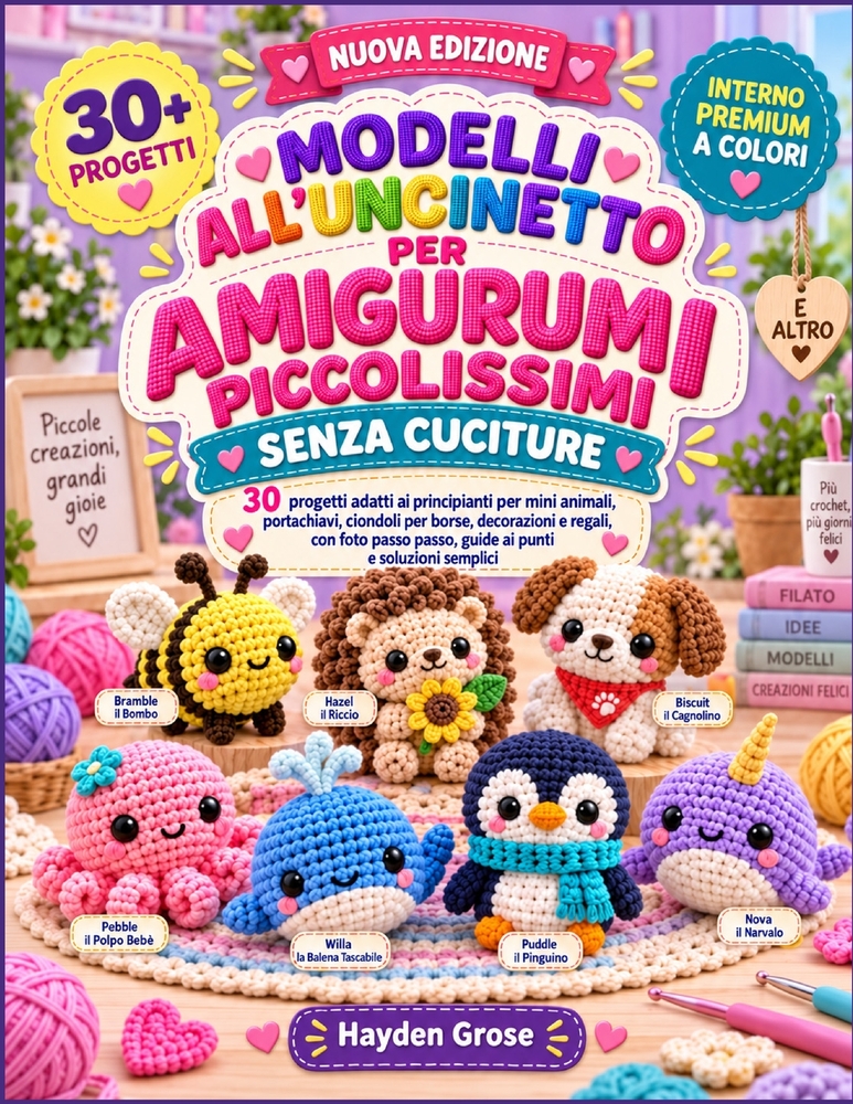 Modelli All'uncinetto Per Amigurumi Piccolissimi Senza Cuciture: 30 progetti adatti ai principianti per mini animali, portachiavi, ciondoli per borse, cover