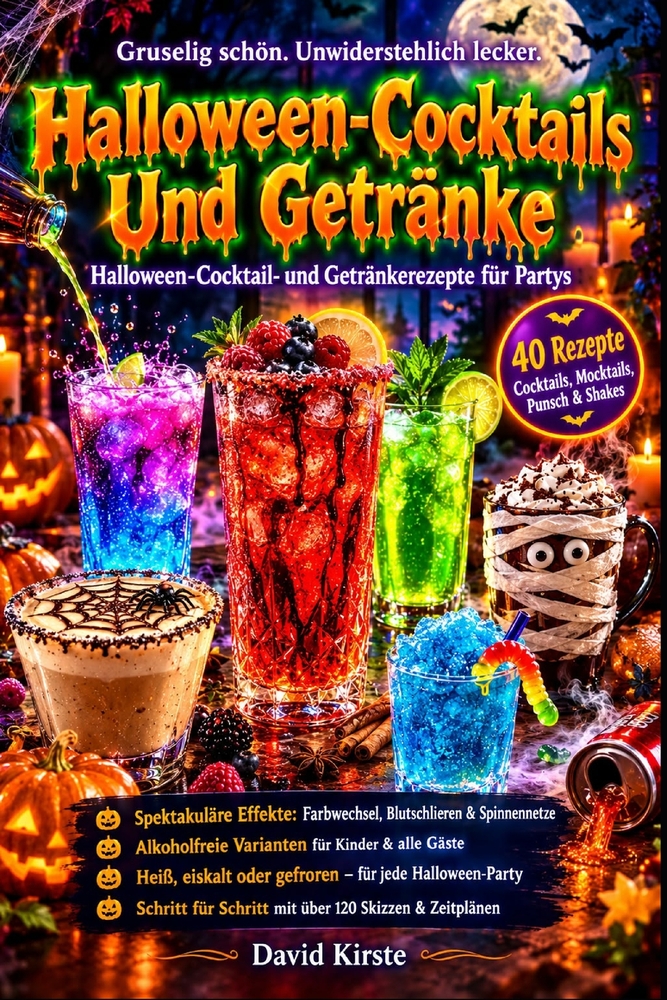 Halloween-Cocktails und Getränke: 40 blutige Cocktails, Mocktails und Punsch-Rezepte für deine Halloweenparty - mit und ohne Alkohol cover
