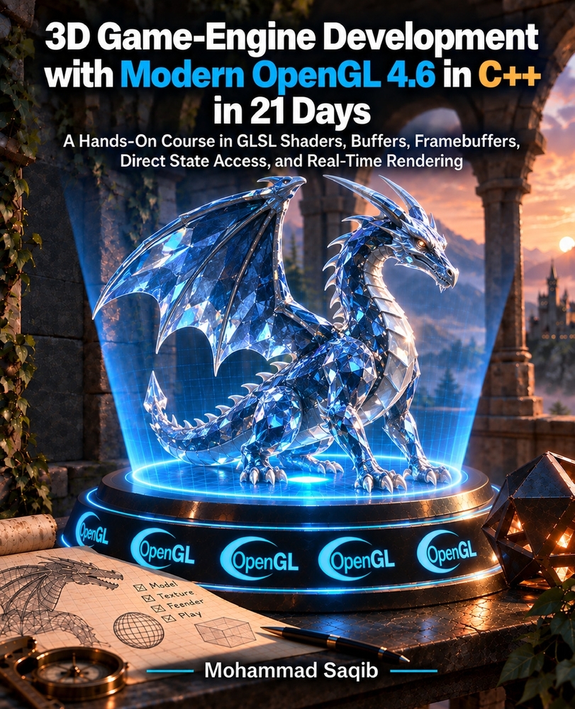 3D Game-Engine Development with Modern OpenGL 4.6 in C++ in 21 Days: A Hands-On Course in GLSL Shaders, Buffers, Framebuffers, Direct State Access, an cover