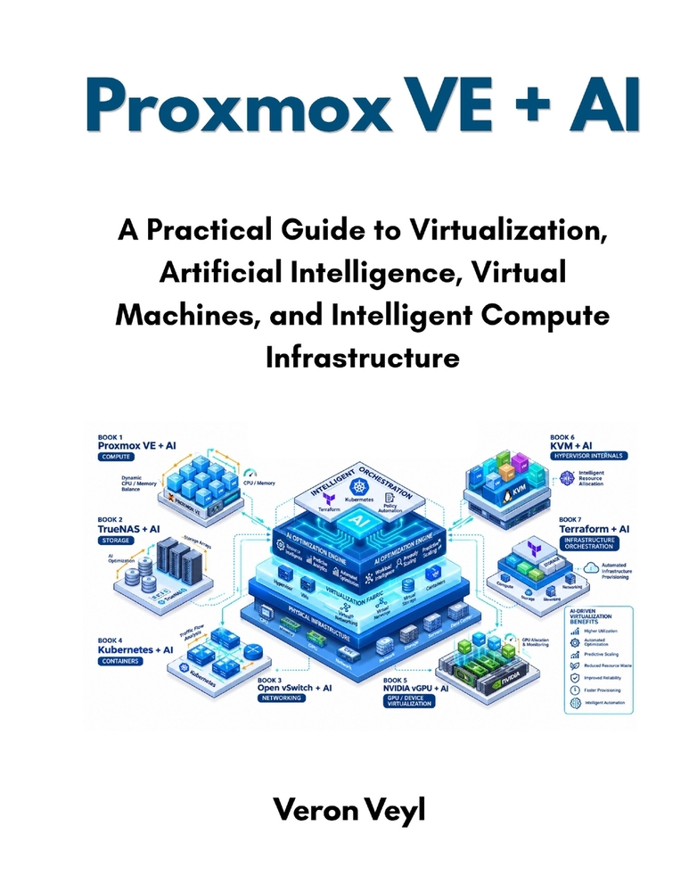 Proxmox VE + AI: A Practical Guide to Virtualization, Artificial Intelligence, Virtual Machines, and Intelligent Compute Infrastructure cover