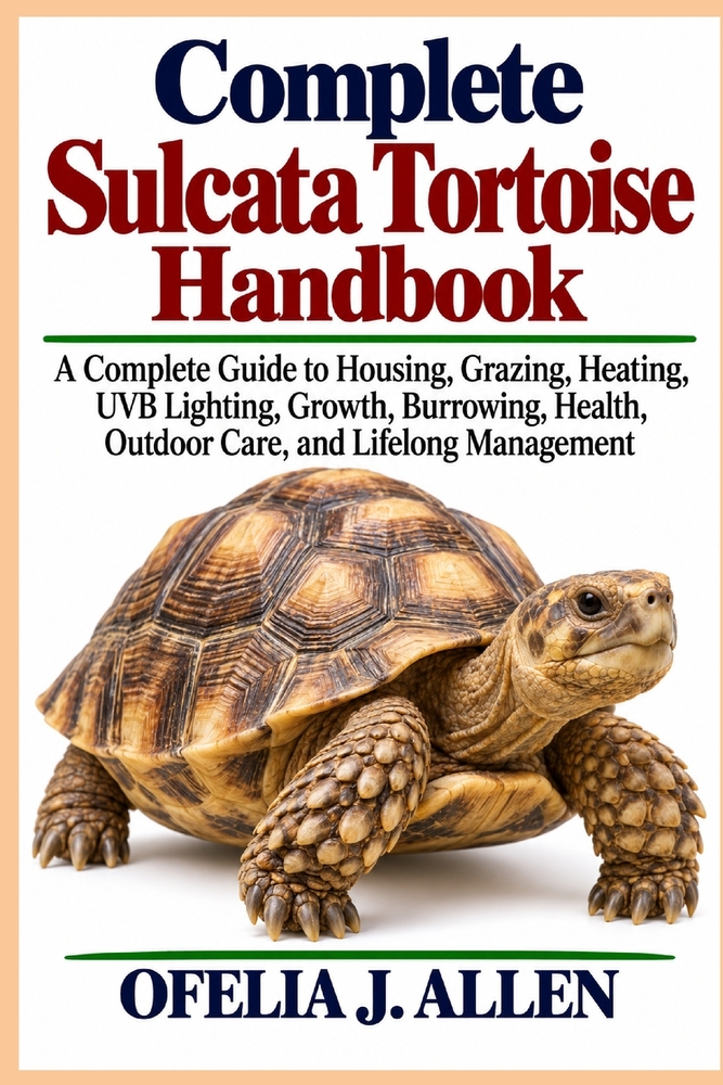 Complete Sulcata Tortoise Handbook: A Complete Guide to Housing, Grazing, Heating, UVB Lighting, Growth, Burrowing, Health, Outdoor Care, and Lifelong cover