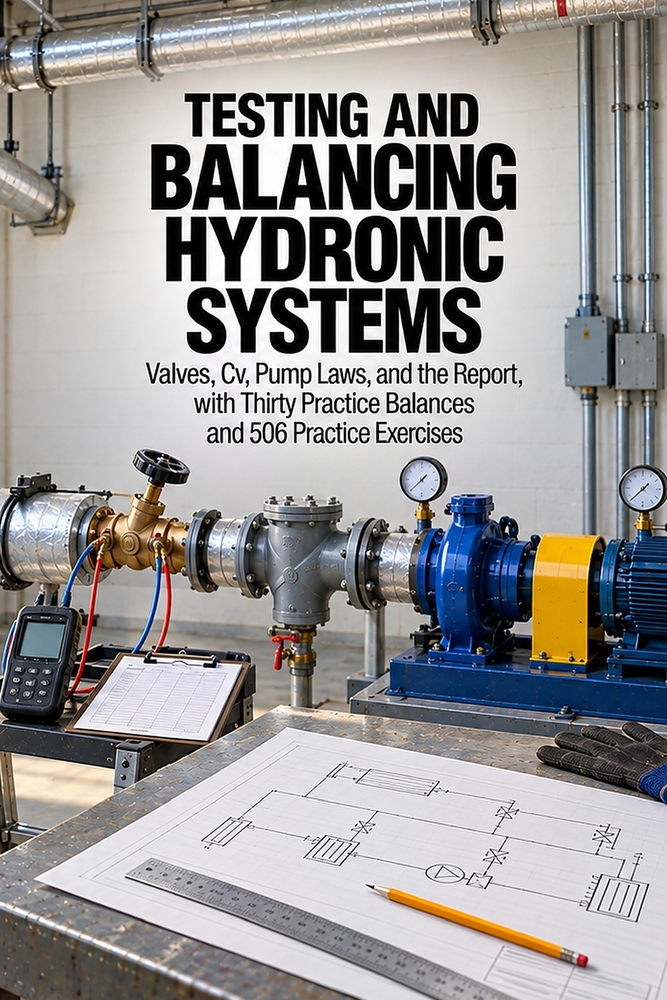 Testing and Balancing Hydronic Systems: Valves, Cv, Pump Laws, and the Report, with Thirty Practice Balances and 506 Practice Exercises cover
