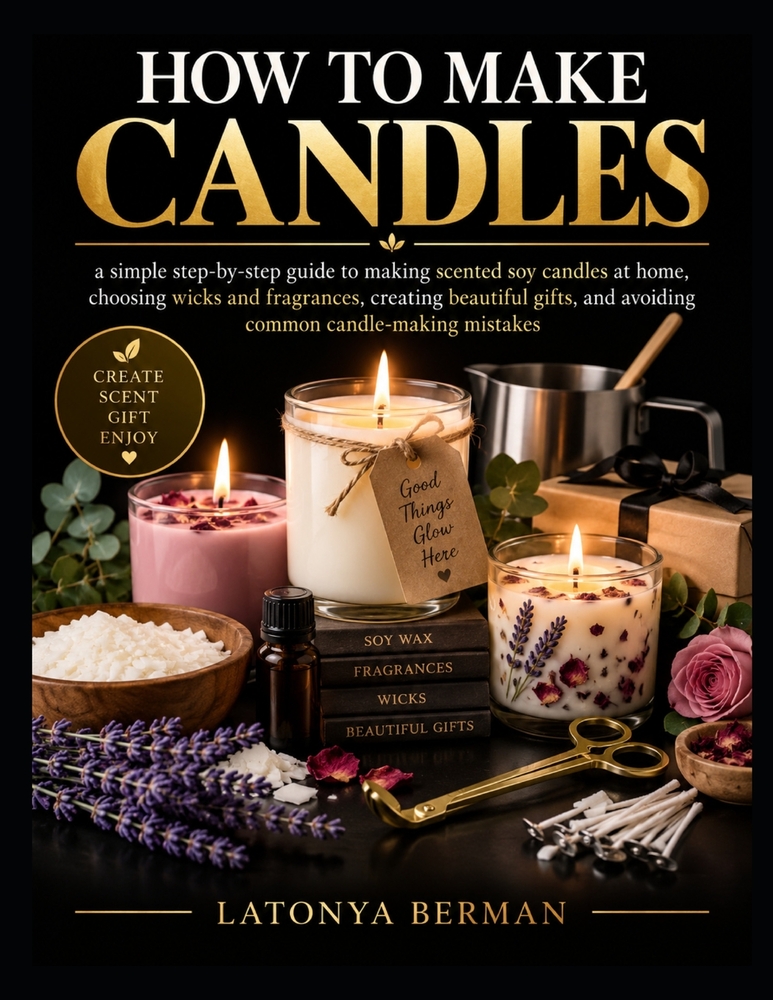 How to Make Candles: a simple step-by-step guide to making scented soy candles at home, choosing wicks and fragrances, creating beautiful gifts, and a cover