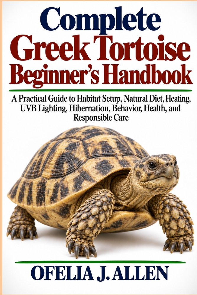 Complete Greek Tortoise Beginner's Handbook: A Practical Guide to Habitat Setup, Natural Diet, Heating, UVB Lighting, Hibernation, Behavior, Health, a cover