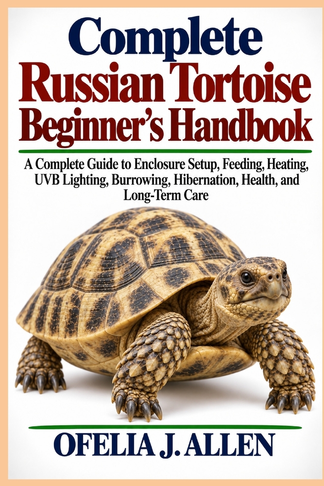 Complete Russian Tortoise Beginner's Handbook: A Complete Guide to Enclosure Setup, Feeding, Heating, UVB Lighting, Burrowing, Hibernation, Health, an cover