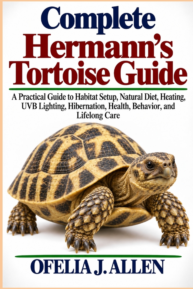 Complete Hermann's Tortoise Guide: A Practical Guide to Habitat Setup, Natural Diet, Heating, UVB Lighting, Hibernation, Health, Behavior, and Lifelon cover