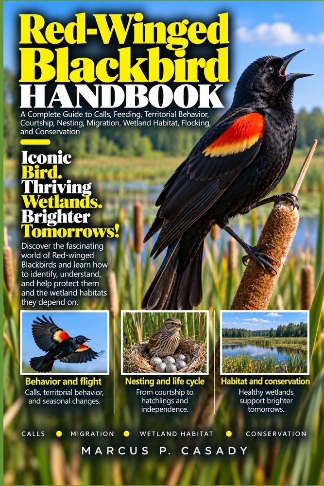 Red-Winged Blackbird Handbook: A Complete Guide to Calls, Feeding, Territorial Behavior, Courtship, Nesting, Migration, Wetland Habitat, Flocking, and cover