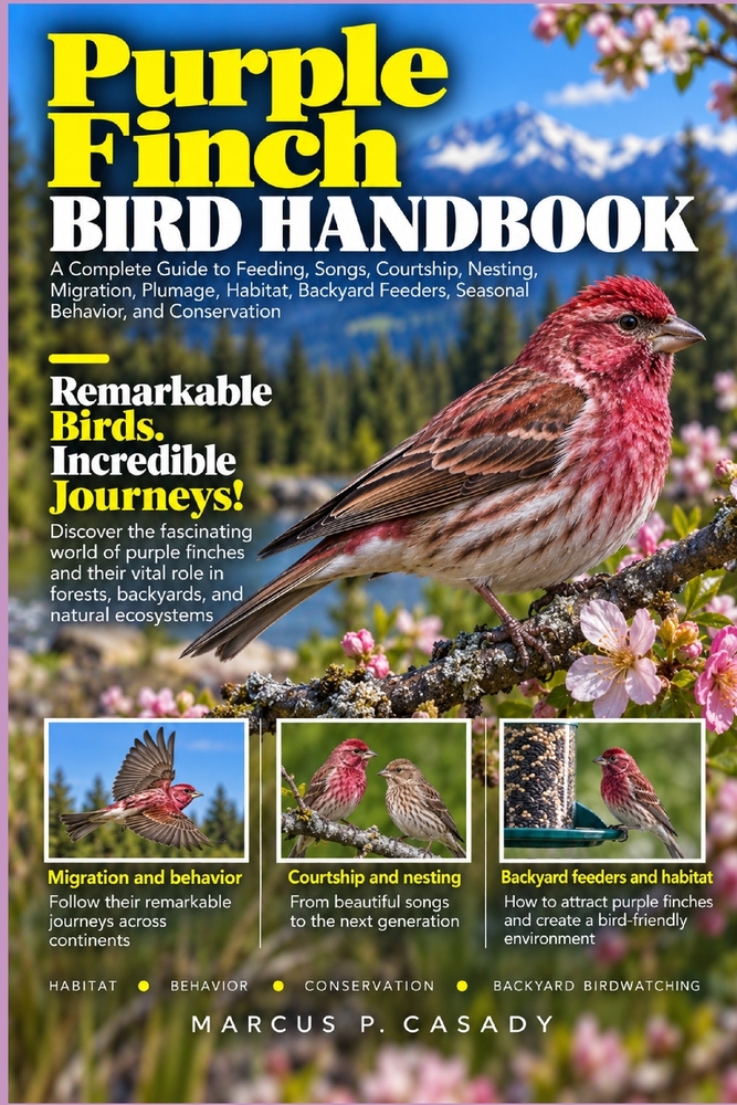 Purple Finch Bird Handbook: A Complete Guide to Feeding, Songs, Courtship, Nesting, Migration, Plumage, Habitat, Backyard Feeders, Seasonal Behavior, cover