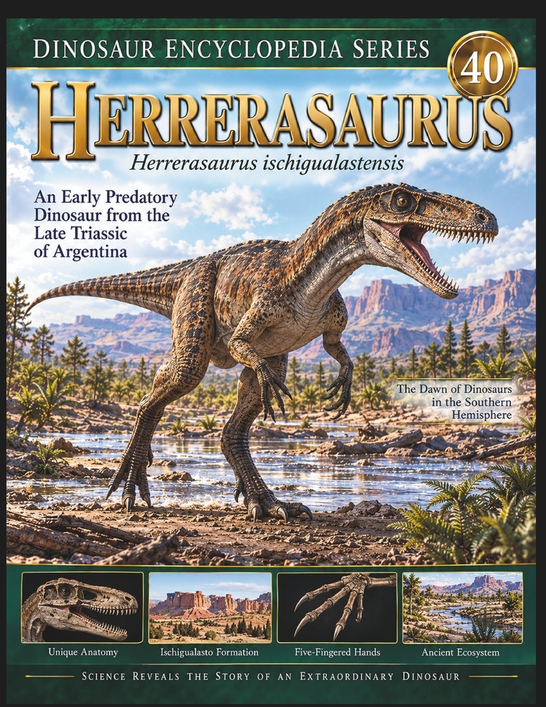 DINOSAUR ENCYCLOPEDIA SERIES Vol.40 HERRERASAURUS: Evolution, Anatomy, and Life of an Early Predatory Dinosaur from the Dawn of the Dinosaur Age cover