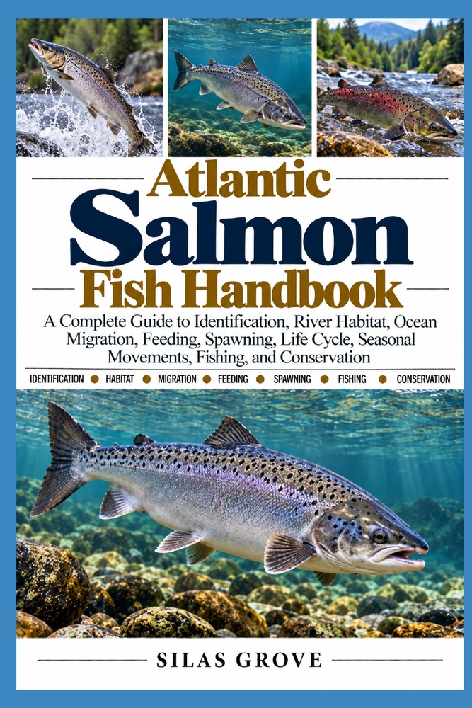 Atlantic Salmon Fish Handbook: A Complete Guide to Identification, River Habitat, Ocean Migration, Feeding, Spawning, Life Cycle, Seasonal Movements, cover