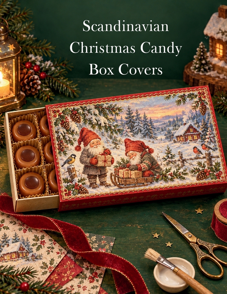 Scandinavian Christmas Candy Box Covers: 29 Nordic Holiday Designs for Decorating 107 x 174 mm Chocolate and Sweet Boxes cover