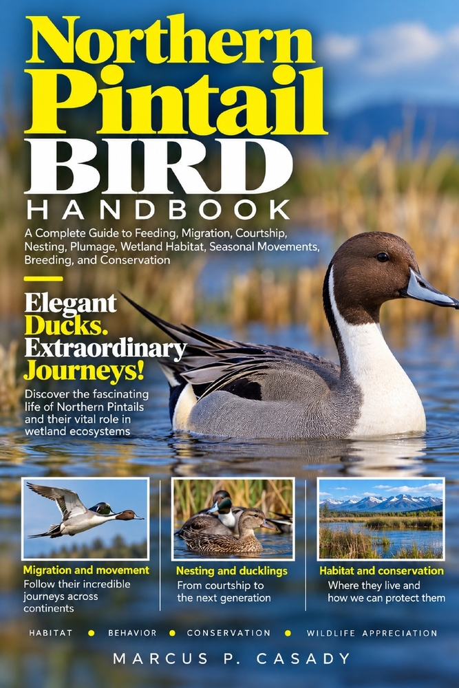 Northern Pintail Bird Handbook: A Complete Guide to Feeding, Migration, Courtship, Nesting, Plumage, Wetland Habitat, Seasonal Movements, Breeding, an cover
