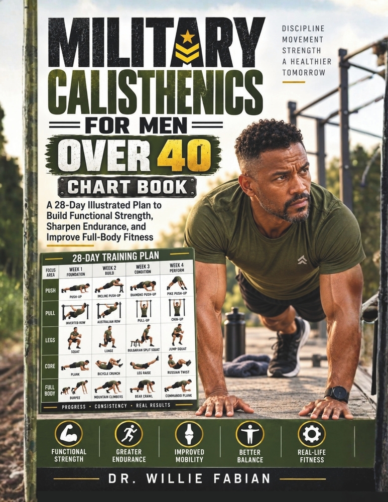 Military Calisthenics For Men Over 40 Chart Book: A 28-Day Illustrated Plan to Build Functional Strength, Sharpen Endurance, and Improve Full-Body Fit cover