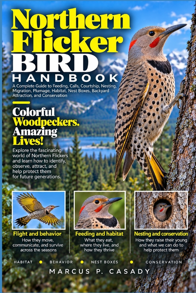 Northern Flicker Bird Handbook: A Complete Guide to Feeding, Calls, Courtship, Nesting, Migration, Plumage, Habitat, Nest Boxes, Backyard Attraction, cover