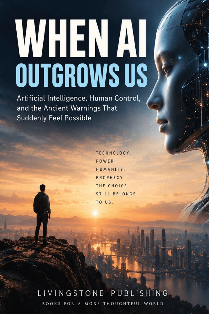 When AI Outgrows Us by Livingstone Publishing: Artificial Intelligence, Human Control, and the Ancient Warnings That Suddenly Feel Possible. cover