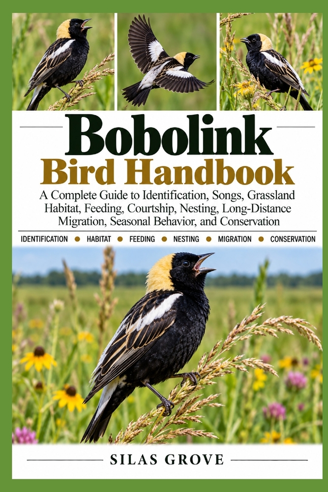 Bobolink Bird Handbook: A Complete Guide to Identification, Songs, Grassland Habitat, Feeding, Courtship, Nesting, Long-Distance Migration, Seasonal B cover